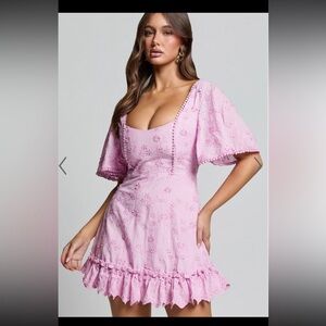 Showpo Fancy A Spritz Mini Dress US 12 Orchid Coquette Embroidered Ruffle Hem